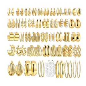 42 Pairs Gold Hoop Earrings Set for Women, Fashion Chunky Pearl Earrings Multipa